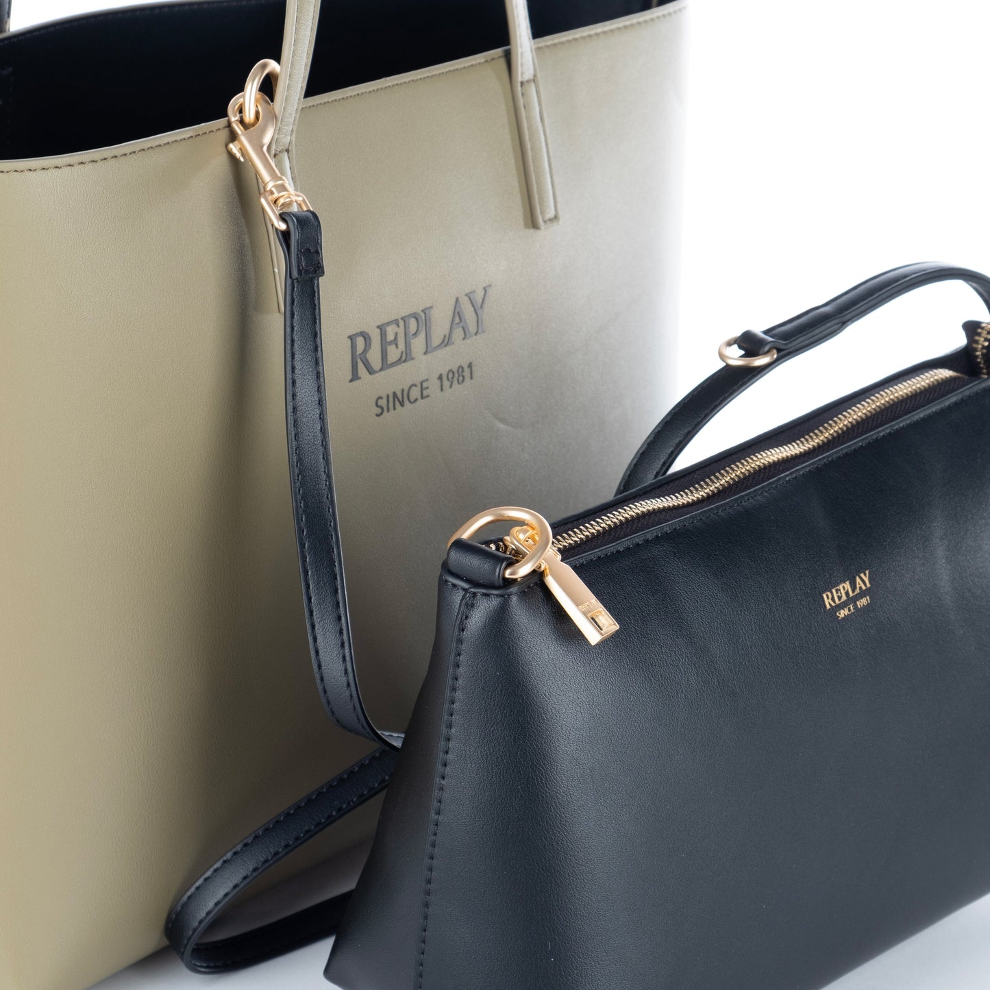 Bolsa Tote Feminina Replay Bege com Alças e Logo