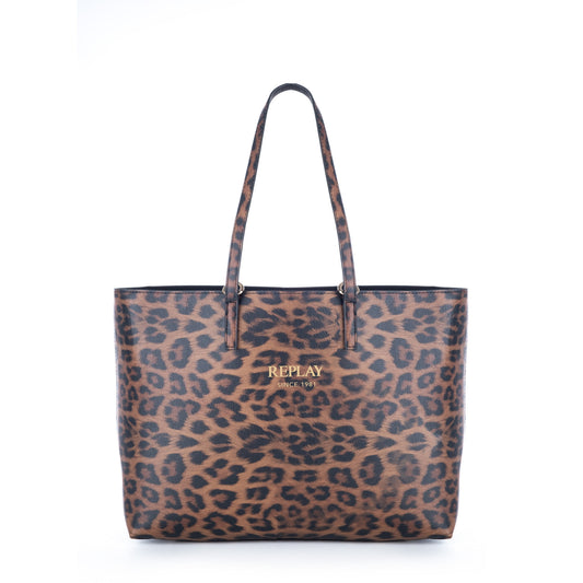 Bolsa Tote Replay Castanha com Padrão Animal Print e Bolsa Removível