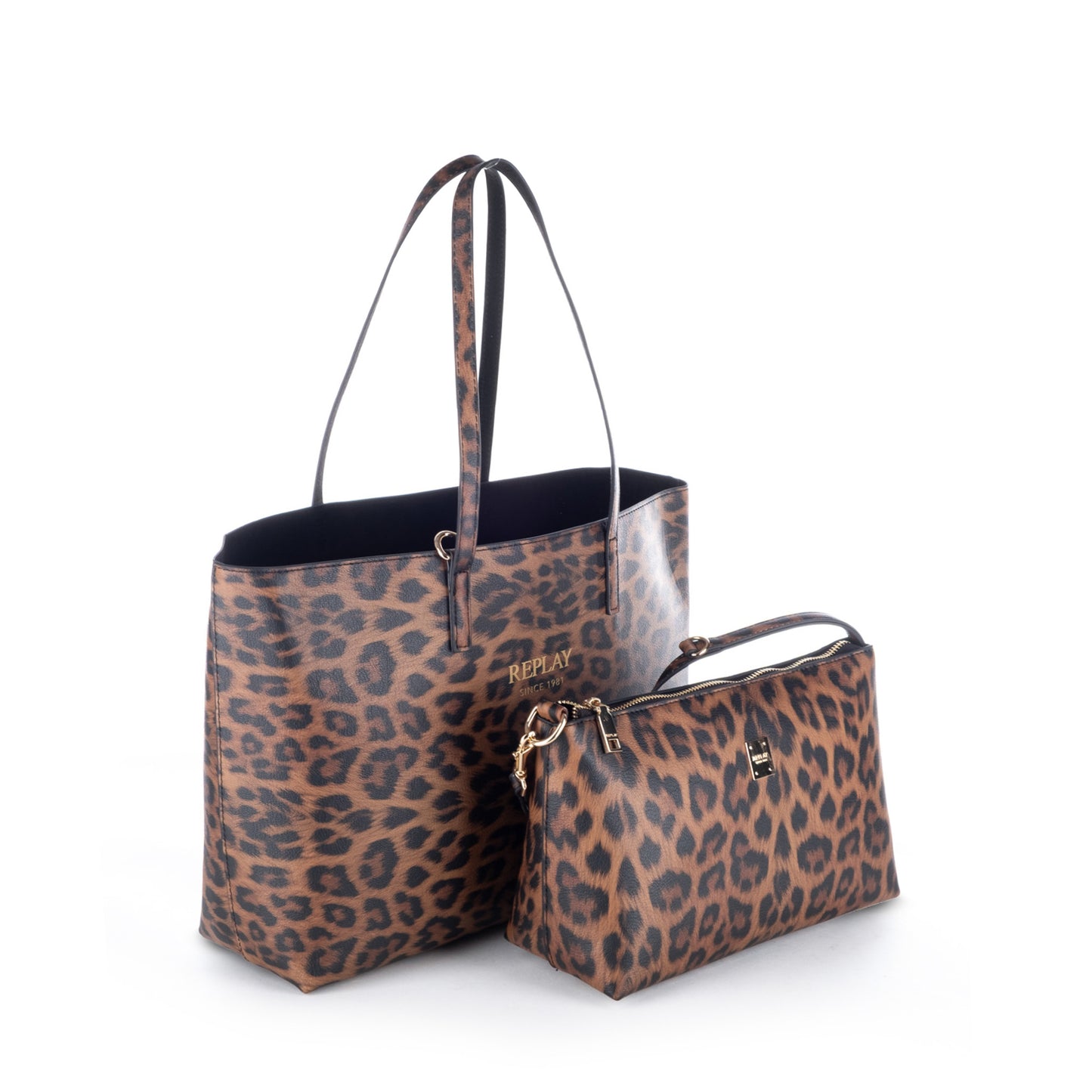 Bolsa Tote Replay Castanha com Padrão Animal Print e Bolsa Removível