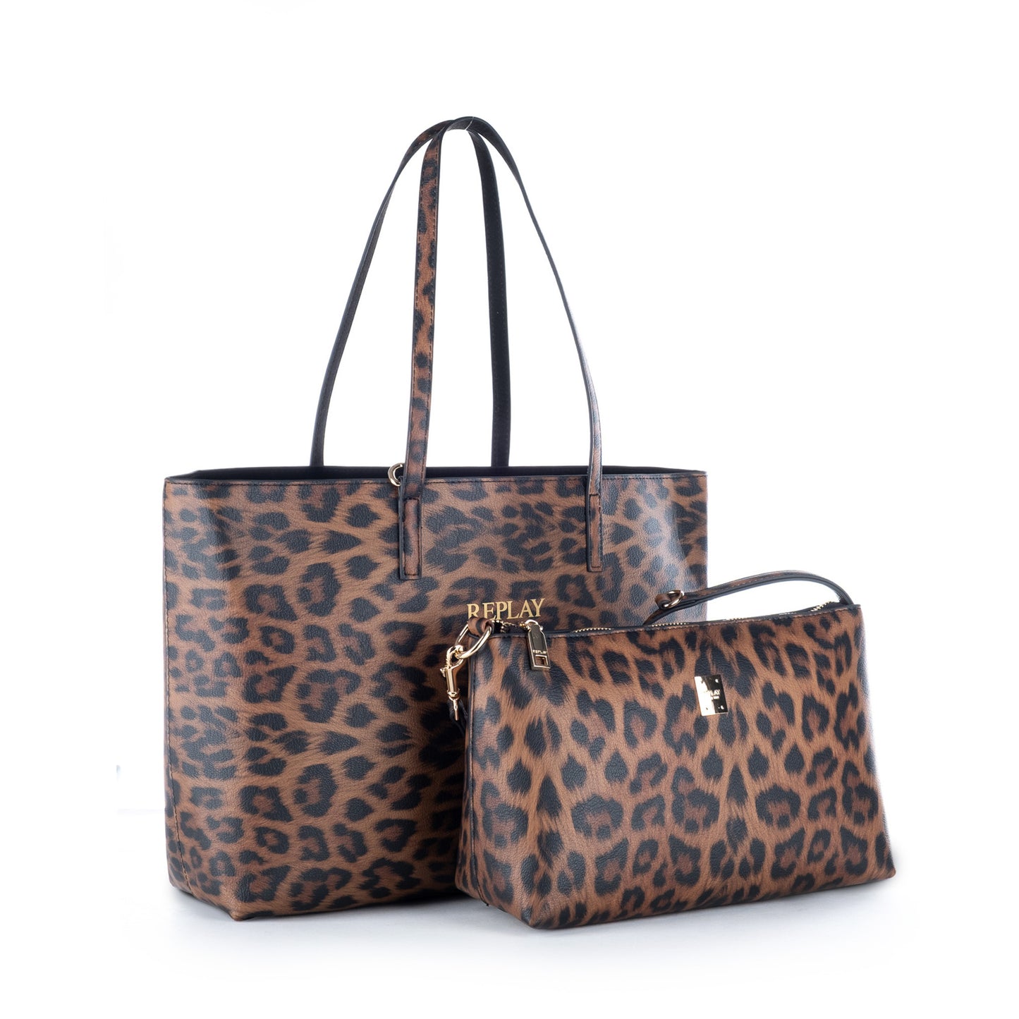 Bolsa Tote Replay Castanha com Padrão Animal Print e Bolsa Removível