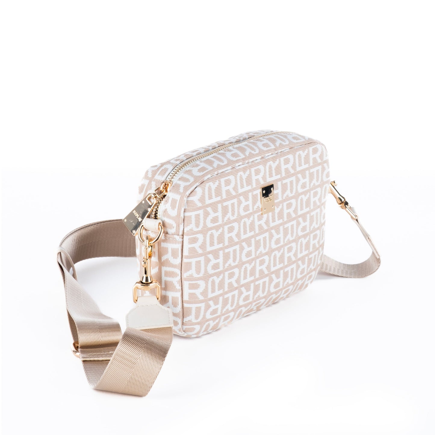Bolsa Tiracolo Feminina Replay Bege Monograma com Alça Ajustável