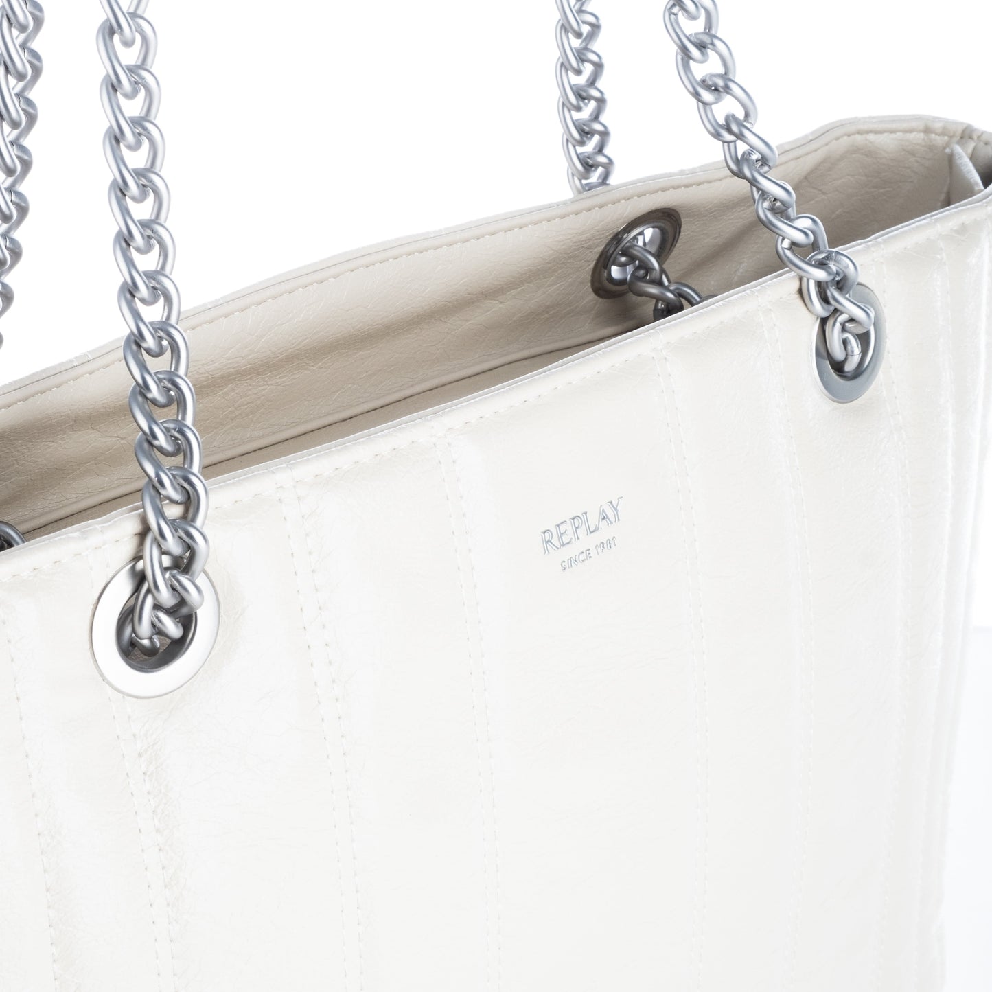 Bolsa Tote Feminina Replay Branca com Alças em Corrente