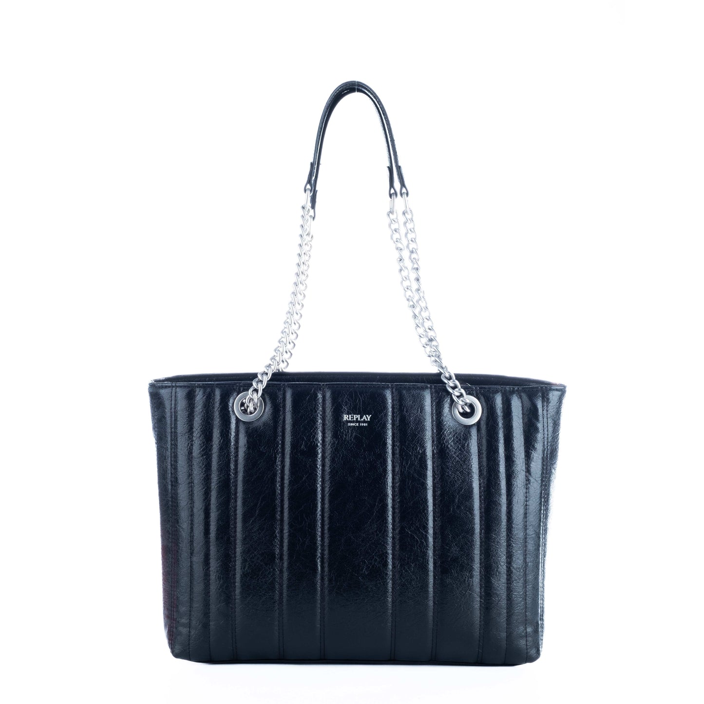 Bolsa Tote Feminina Replay Preta com Alça de Corrente