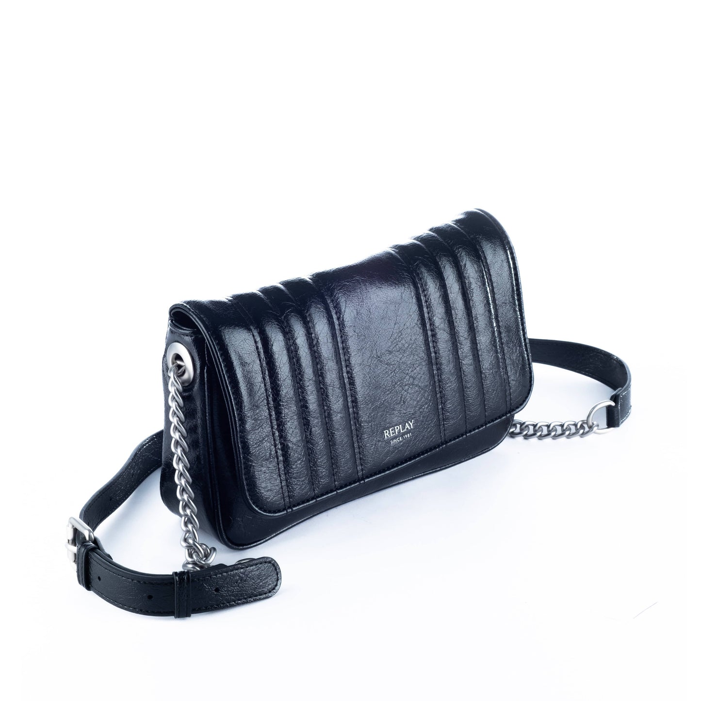 Bolsa Tiracolo Feminina Replay Preta com Corrente