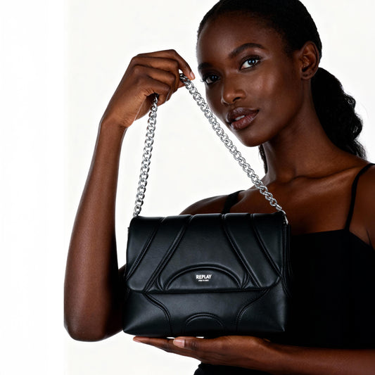 Bolsa Tiracolo Feminina Replay Preta com Detalhes Elegantes