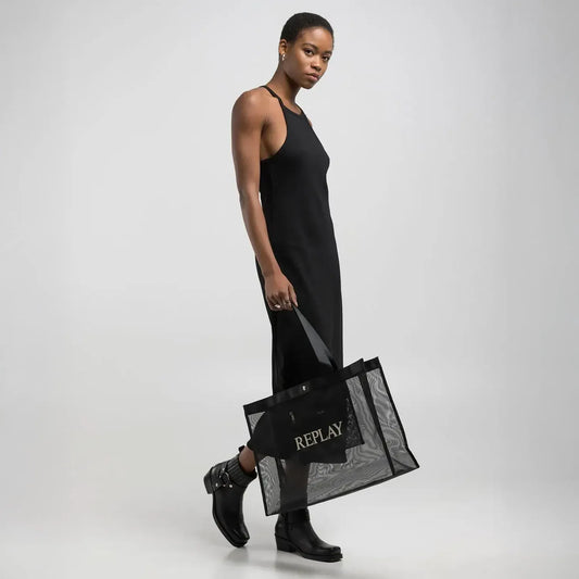 Bolsa Tote Feminina Replay Preta com Detalhes Modernos