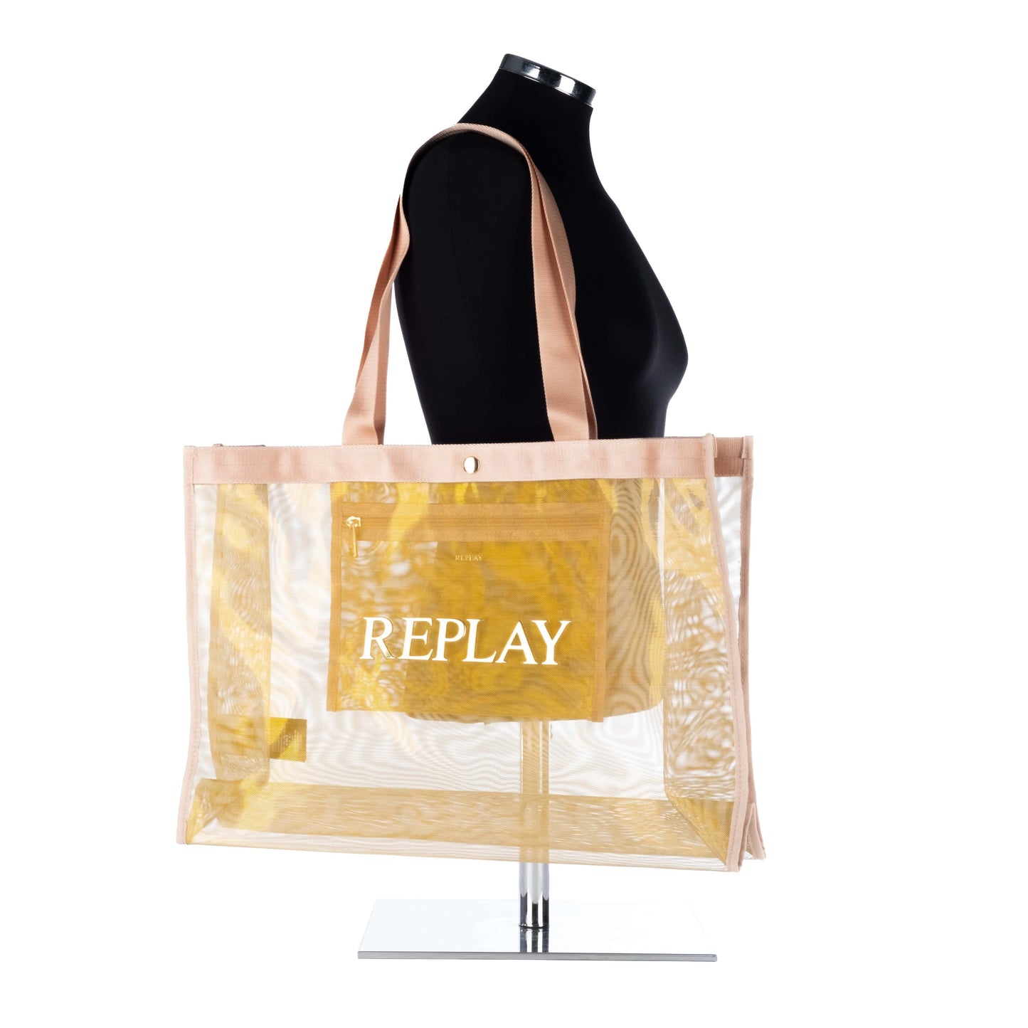Bolsa Tote Feminina Replay Transparente com Detalhes Bege