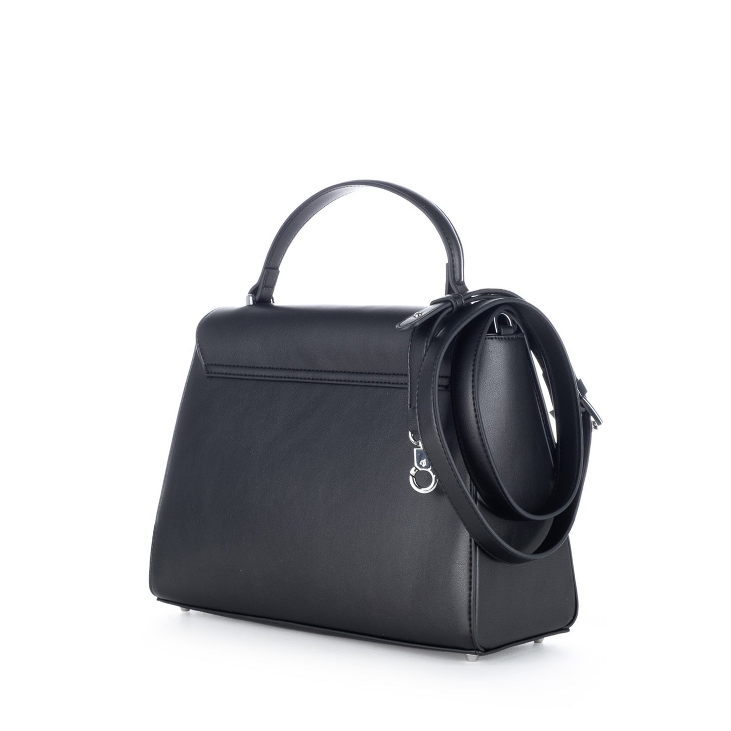 Bolsa Satchel Replay Preta com Aba Estruturada e Logótipo Metálico