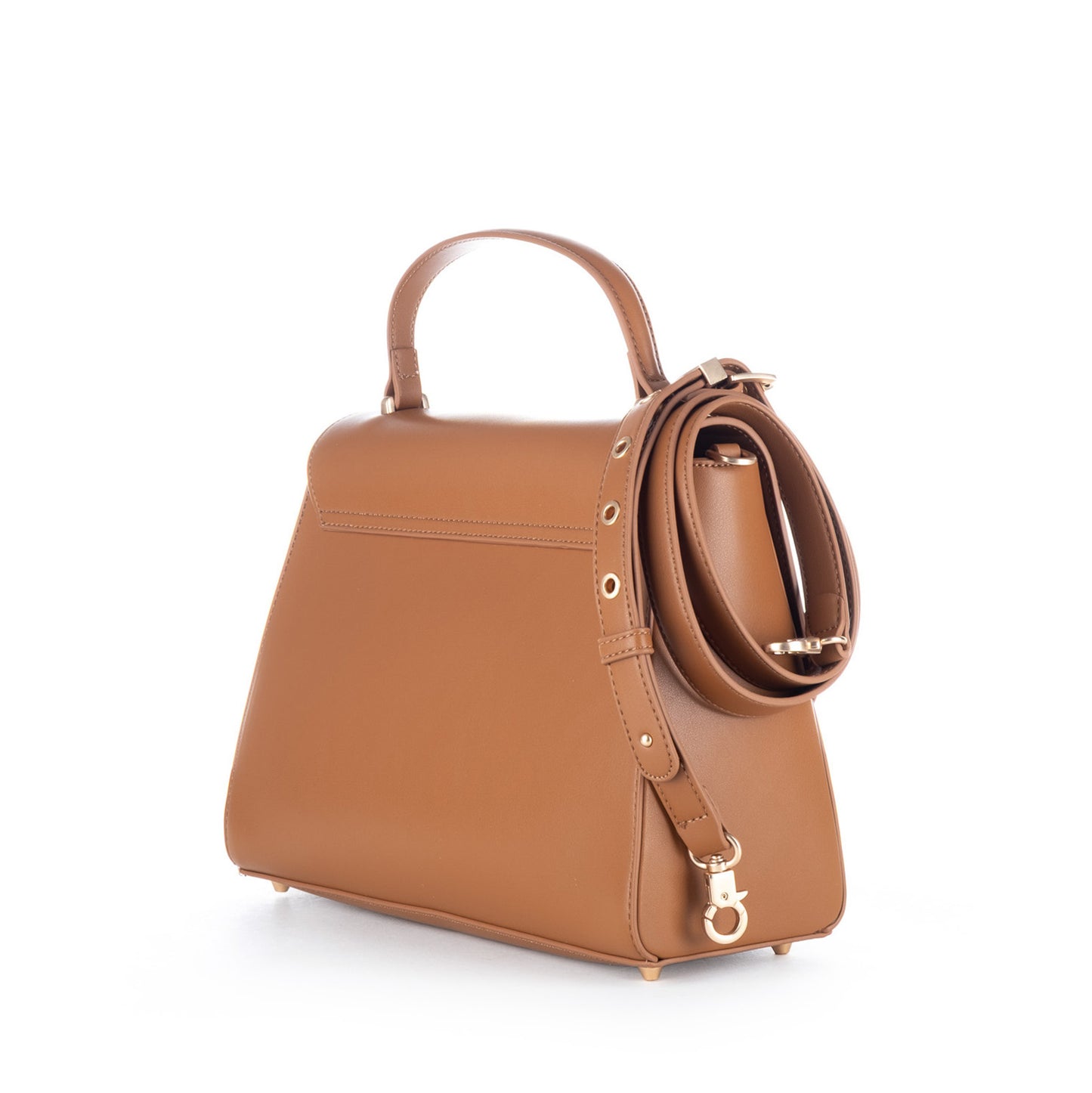 Bolsa Satchel Replay Castanha com Aba Estruturada e Detalhe Metálico