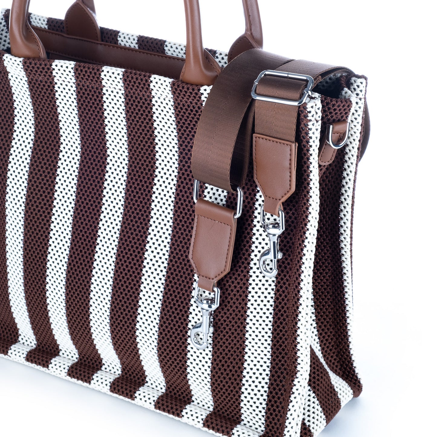 Bolsa Tote Replay Castanha e Branca às Riscas com Logótipo Frontal