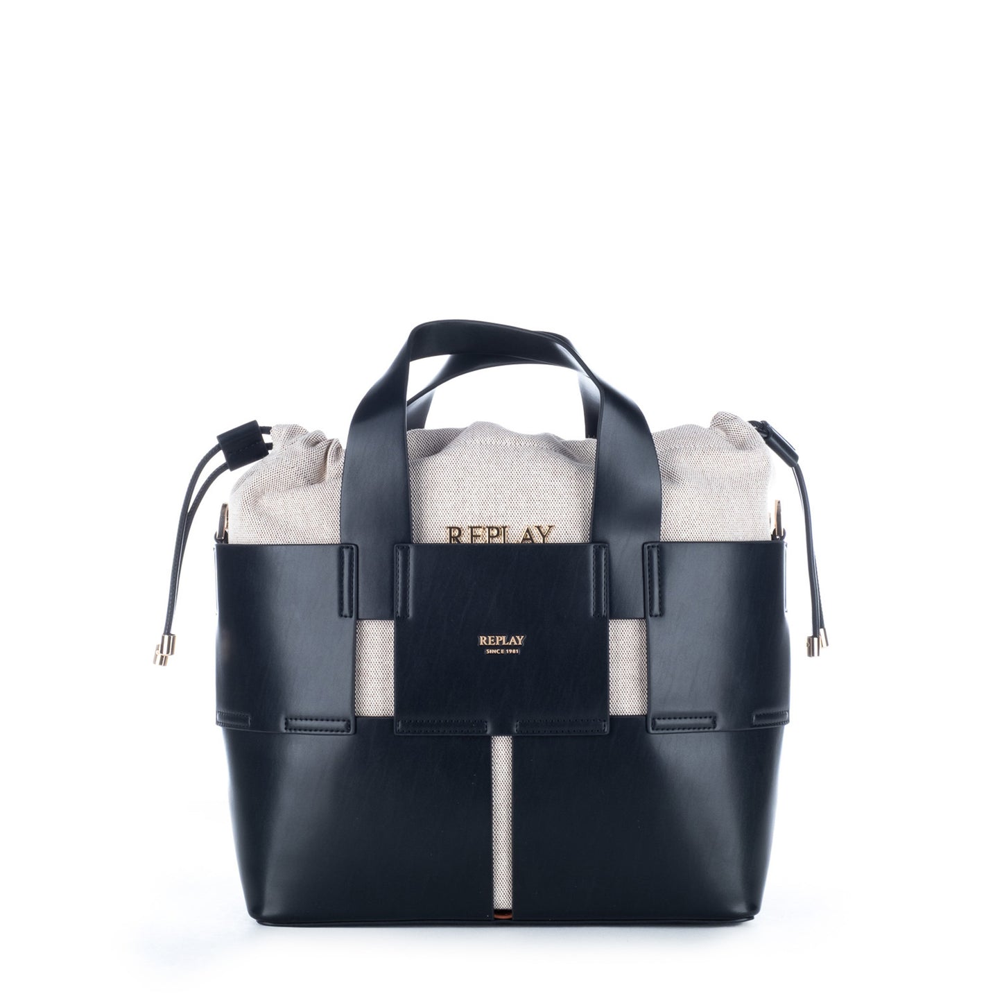 Bolsa Tote Replay Preta e Bege com Bolsa Interior Removível