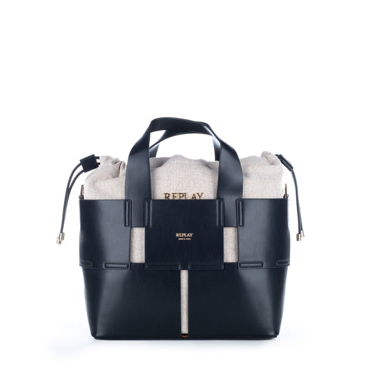 Bolsa Tote Replay Preta e Bege com Bolsa Interior Removível