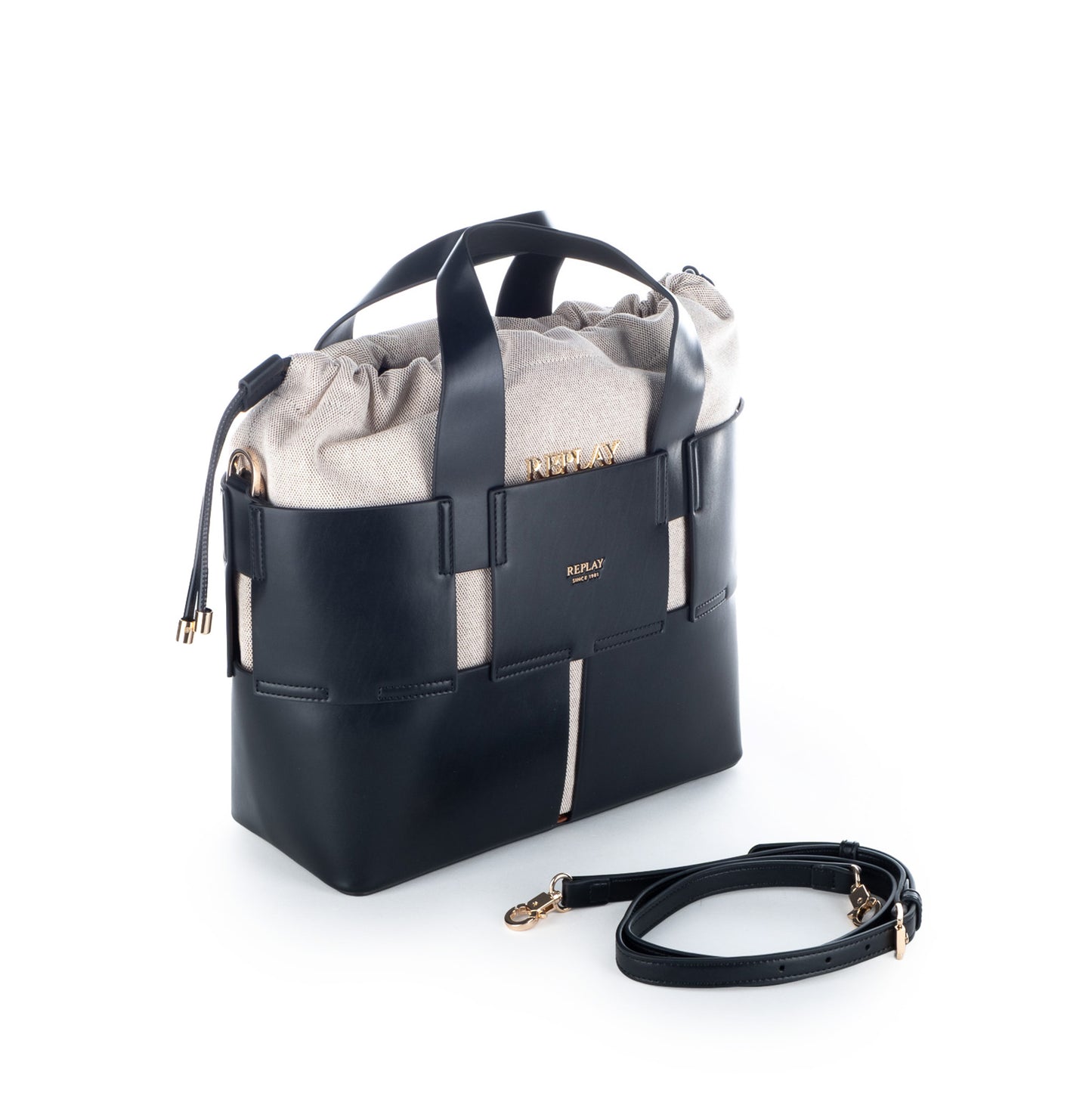 Bolsa Tote Replay Preta e Bege com Bolsa Interior Removível