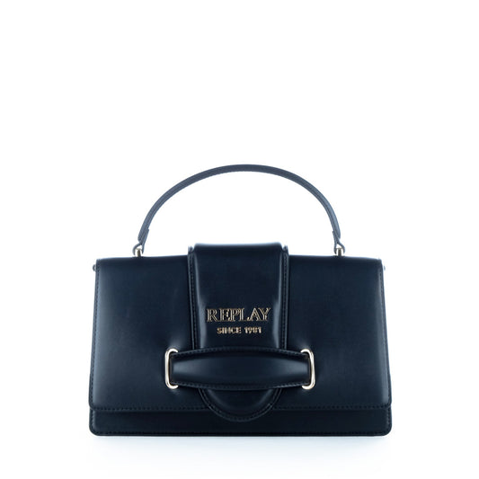 Bolsa Satchel Replay Preta com Alça de Mão e Logótipo Metálico