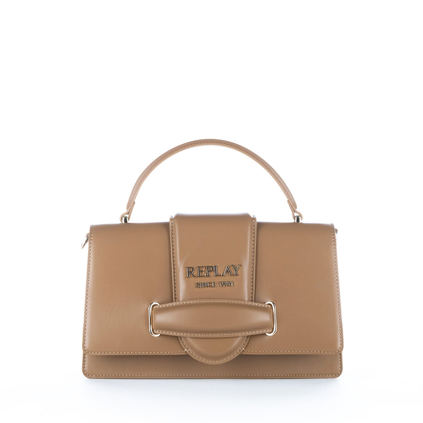 Bolsa Satchel Replay Bege com Alça de Mão e Logótipo Metálico