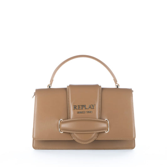 Bolsa Satchel Replay Bege com Alça de Mão e Logótipo Metálico