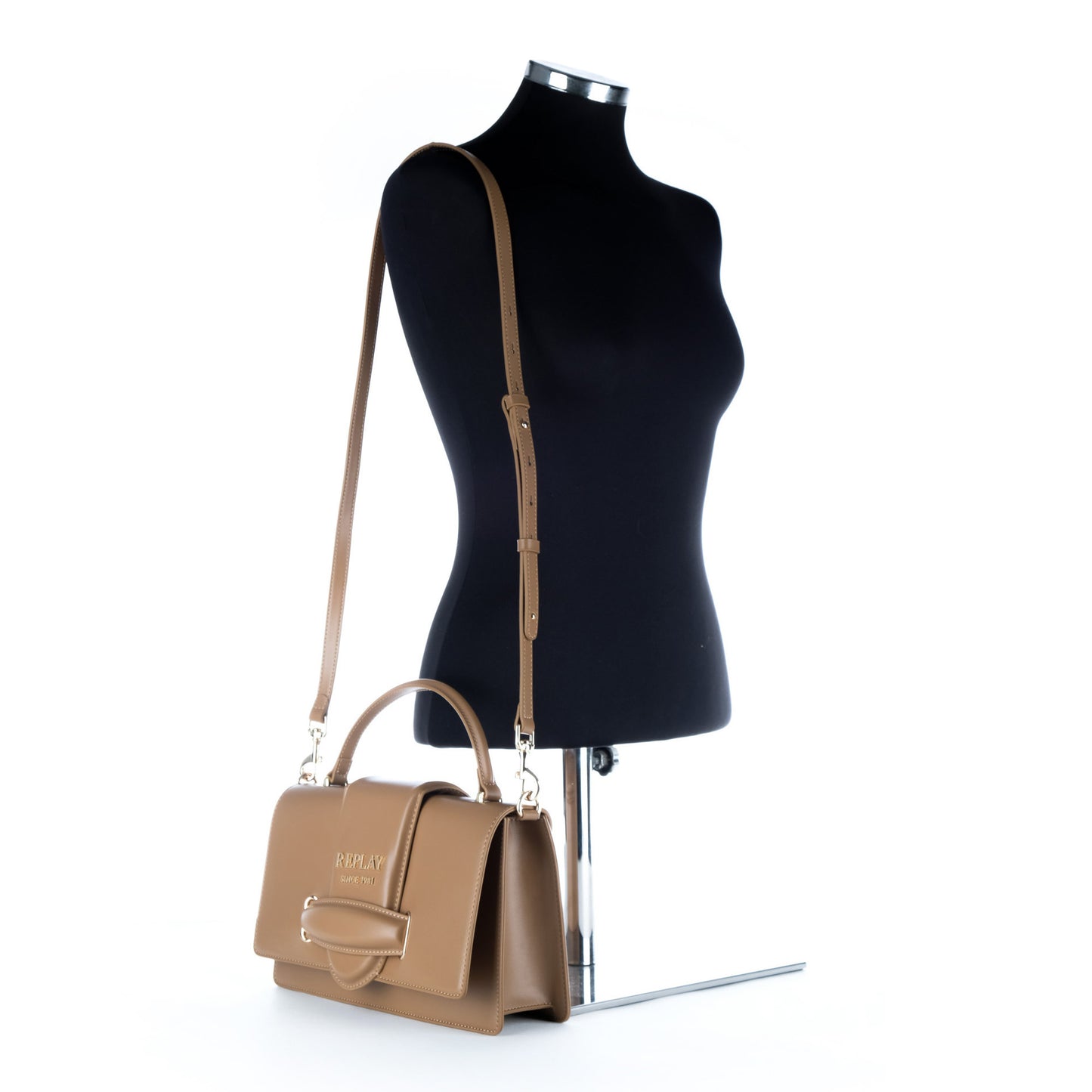 Bolsa Satchel Replay Bege com Alça de Mão e Logótipo Metálico