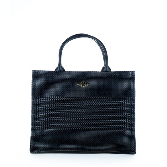 Bolsa Tote Replay Preta com Textura Entrançada e Alça Ajustável