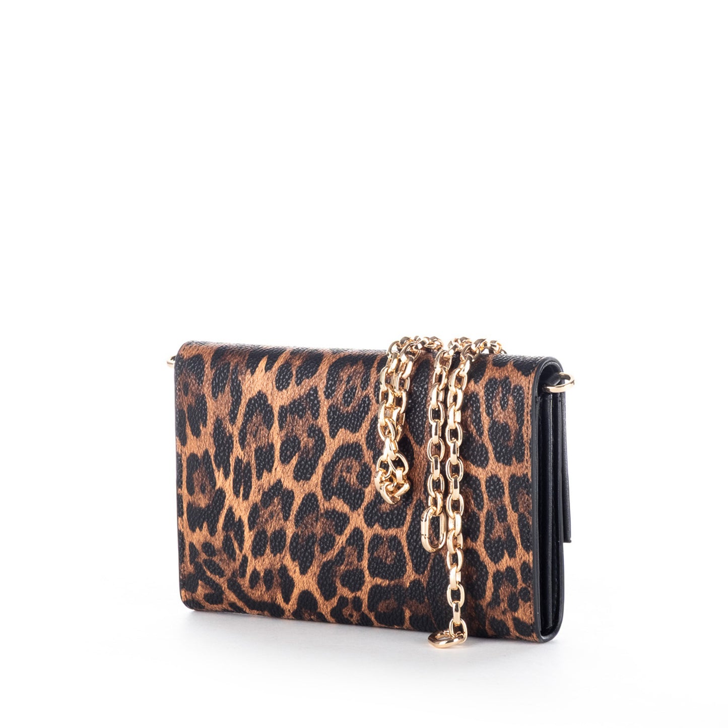 Bolsa Clutch Replay Castanha com Padrão Animal Print e Corrente Dourada