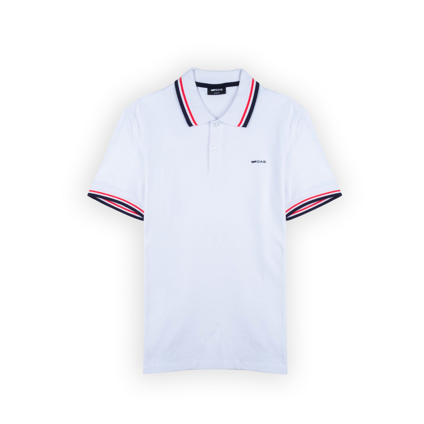 Polo Homem GAS Branco com Detalhes Contrastantes na Gola e Mangas
