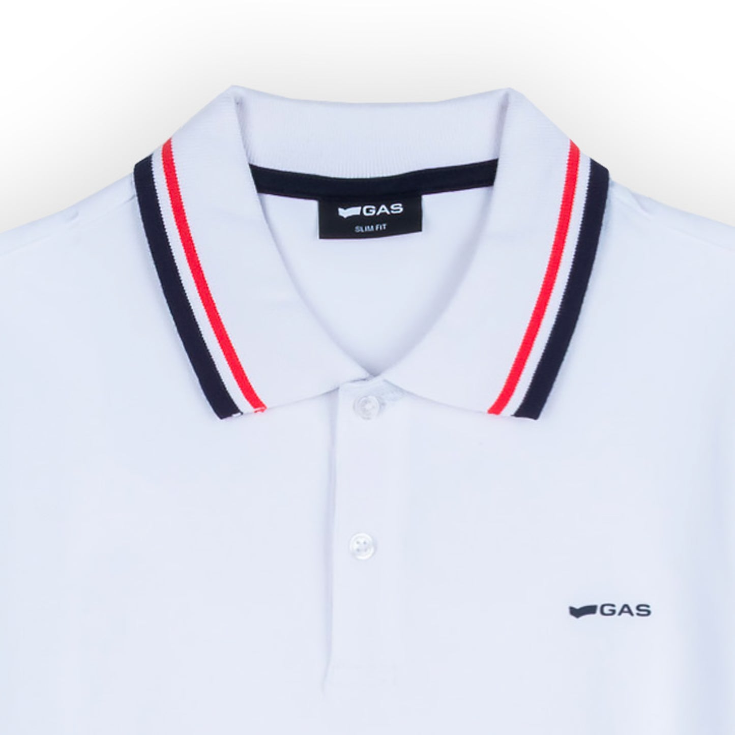 Polo Homem GAS Branco com Detalhes Contrastantes na Gola e Mangas