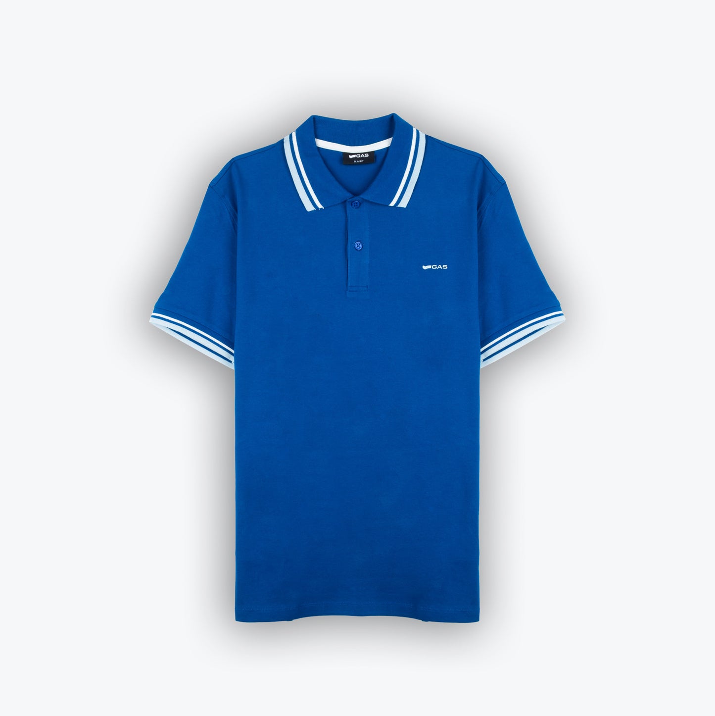 Polo Homem GAS Azul com Detalhes Contrastantes Brancos na Gola e Mangas