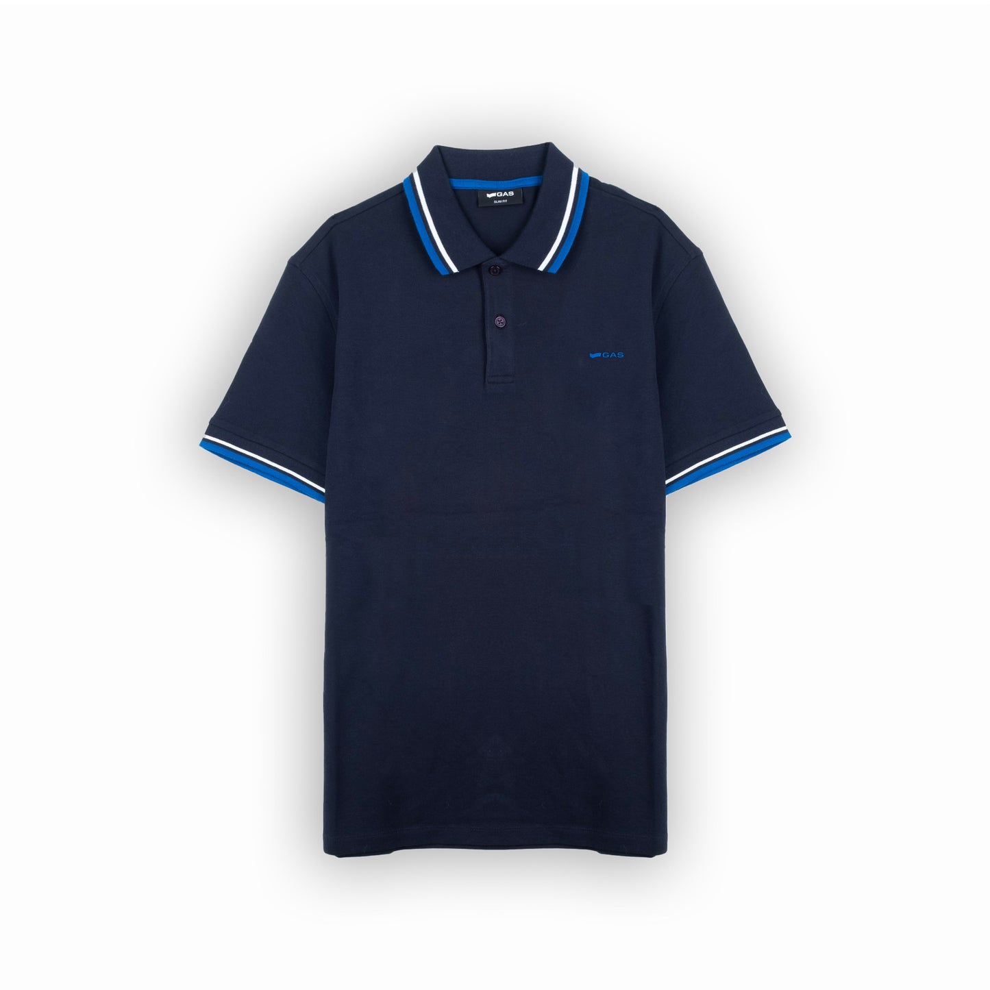 Polo Homem GAS Azul Escuro com Detalhes Contrastantes Azuis na Gola e Mangas