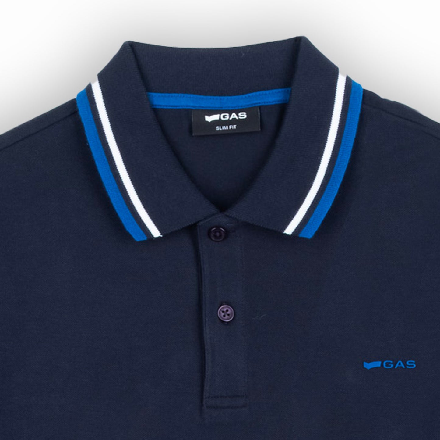 Polo Homem GAS Azul Escuro com Detalhes Contrastantes Azuis na Gola e Mangas