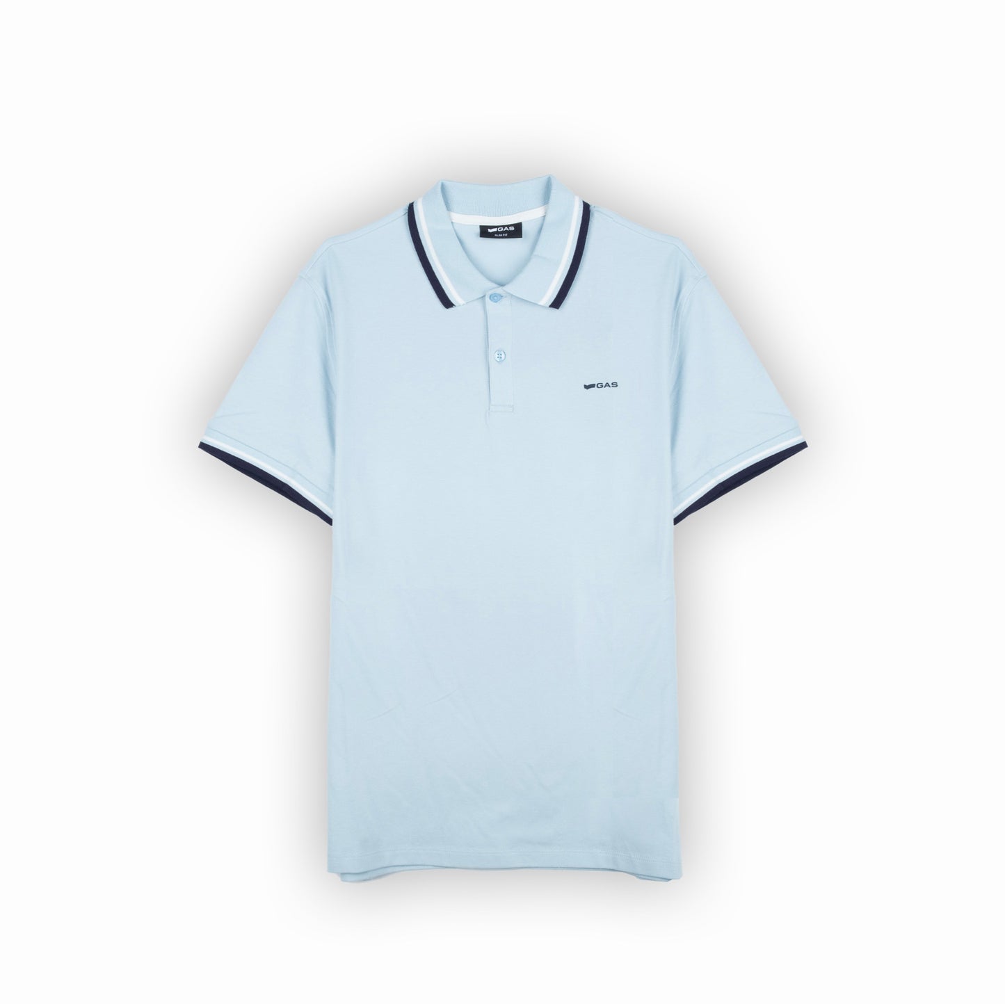 Polo Homem GAS Azul Claro com Detalhes Contrastantes na Gola e Mangas