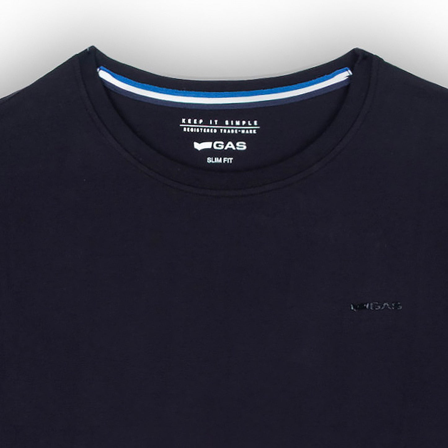 T-shirt Homem GAS Azul Escuro Minimalista em Algodão com Gola Redonda