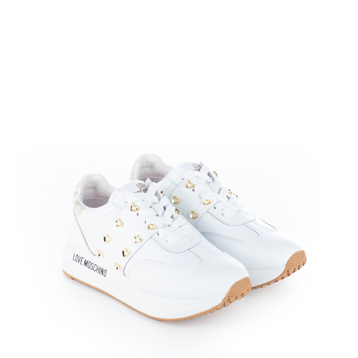 Ténis Mulher Love Moschino Brancos com detalhes Dourados