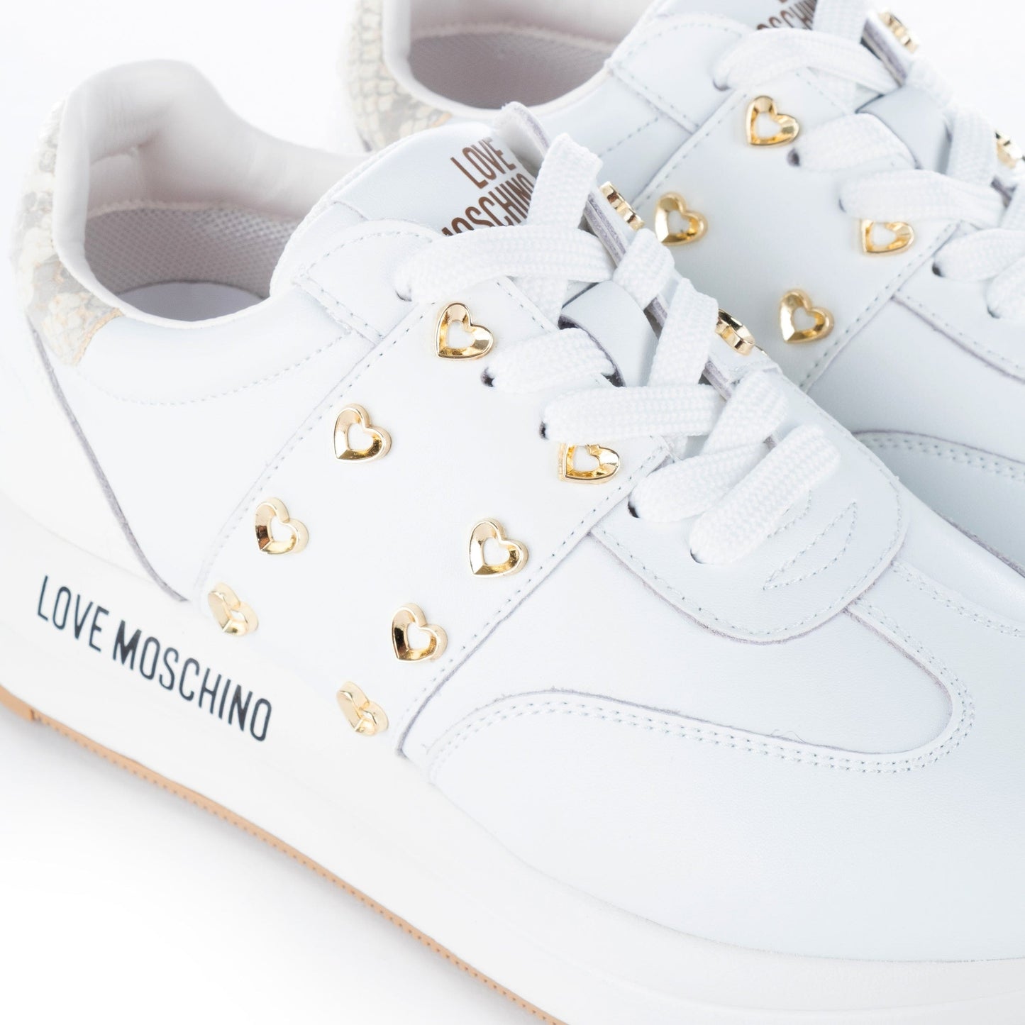 Ténis Mulher Love Moschino Brancos com detalhes Dourados