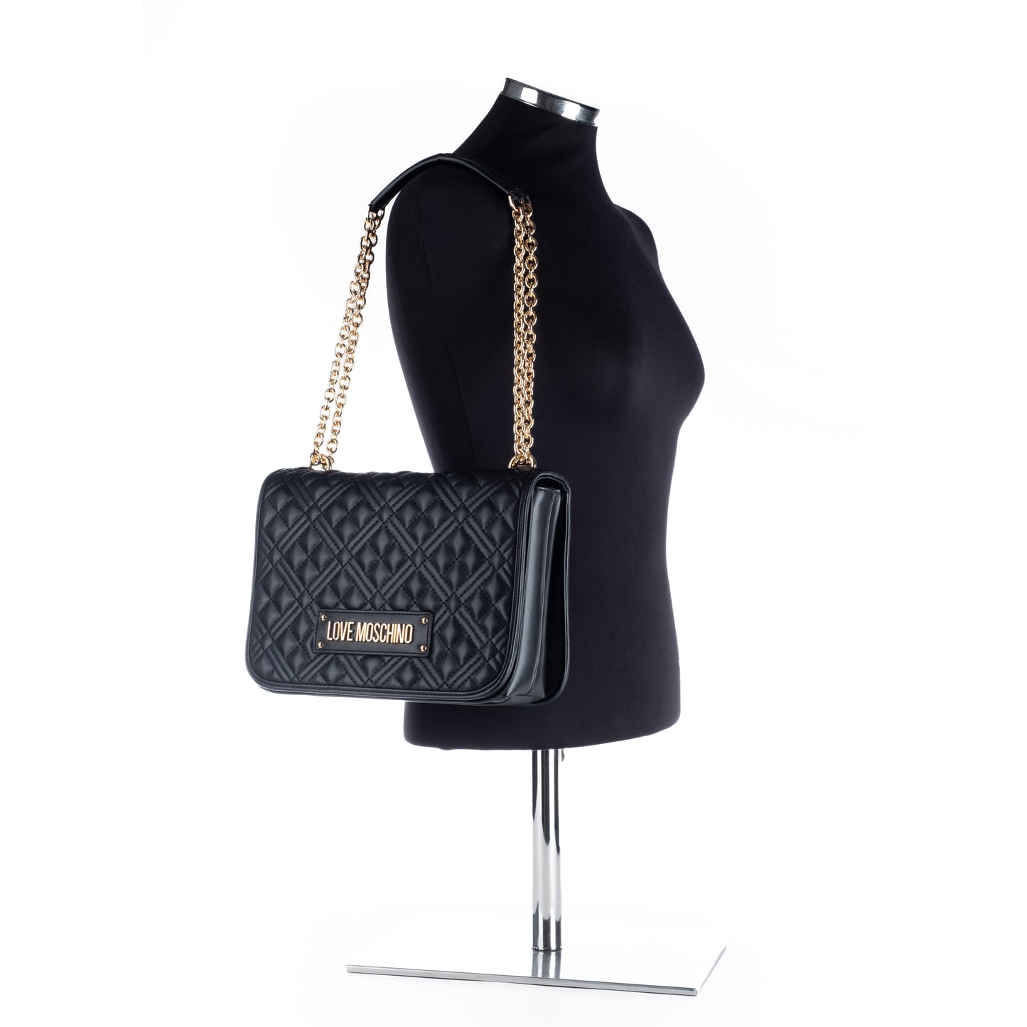 Bolsa de Ombro Love Moschino Preta Corrente Dourada