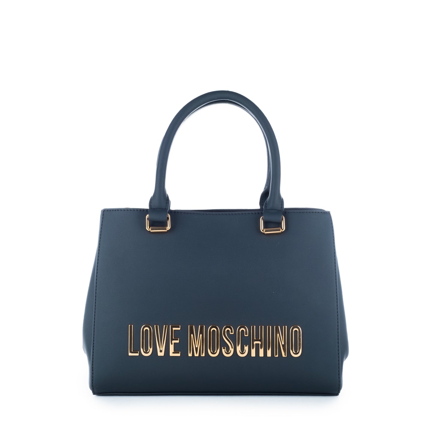 Bolsa Tote Love Moschino Azul com Logo Dourado e Alças Estruturadas