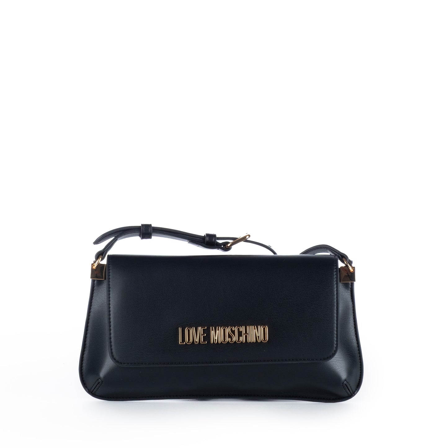Bolsa de Ombro Love Moschino Preta com Detalhe Dourado