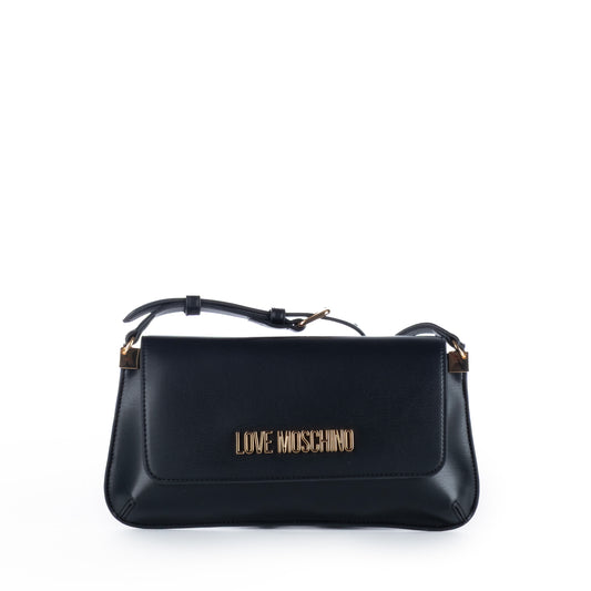 Bolsa de Ombro Love Moschino Preta com Detalhe Dourado