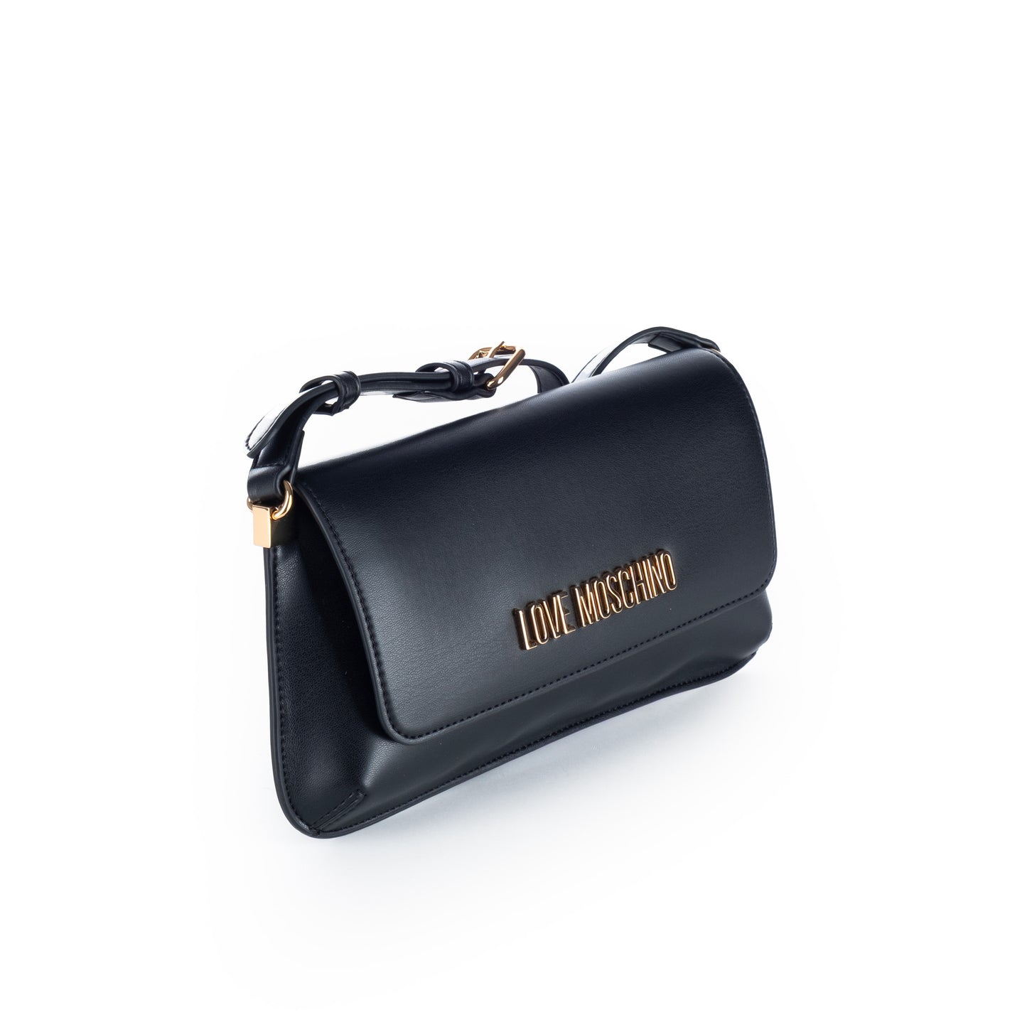 Bolsa de Ombro Love Moschino Preta com Detalhe Dourado