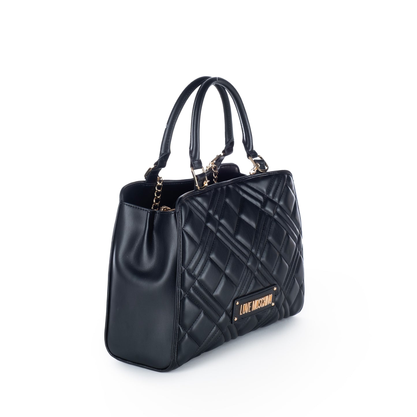 Bolsa Satchel Love Moschino Preta com Detalhe Dourado