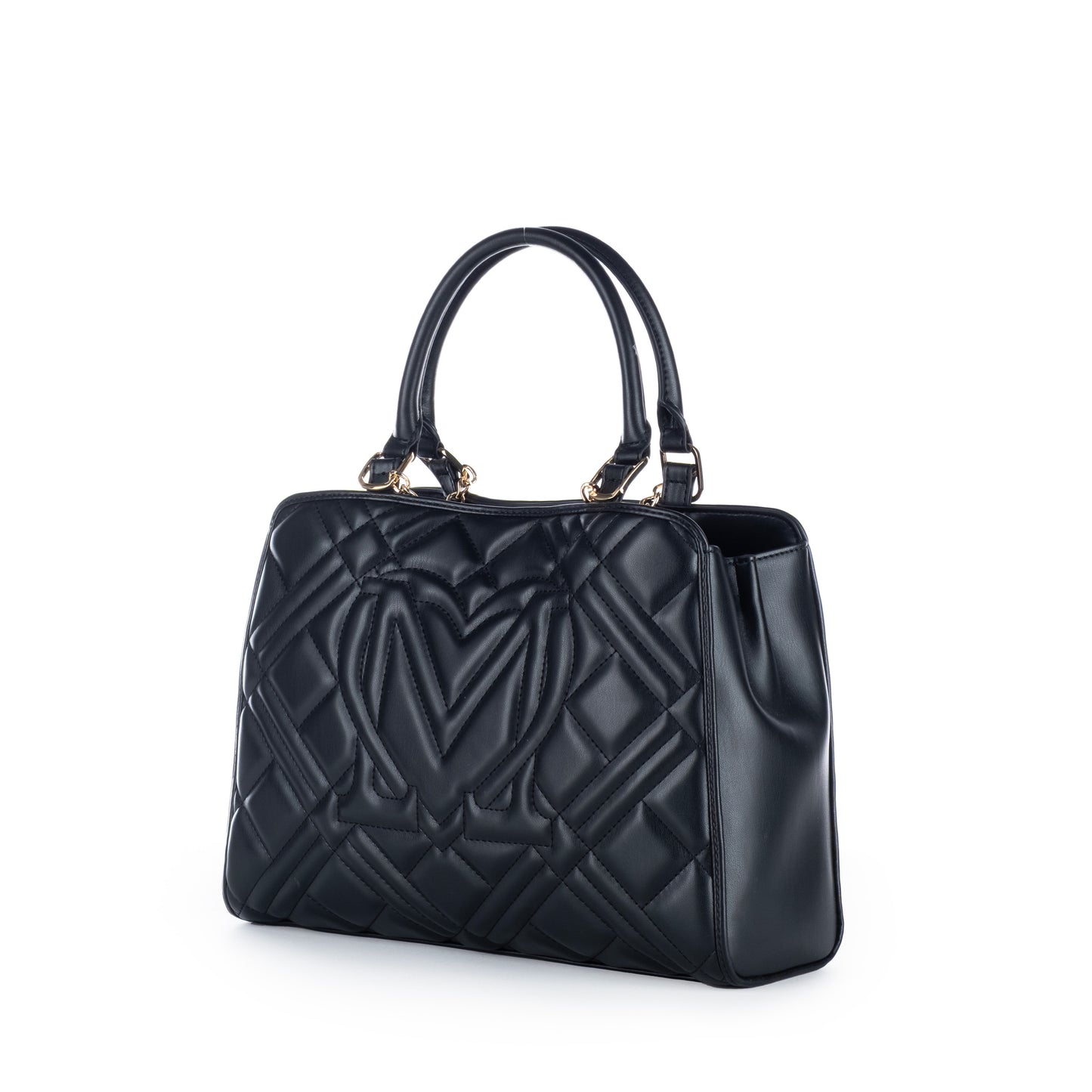 Bolsa Satchel Love Moschino Preta com Detalhe Dourado