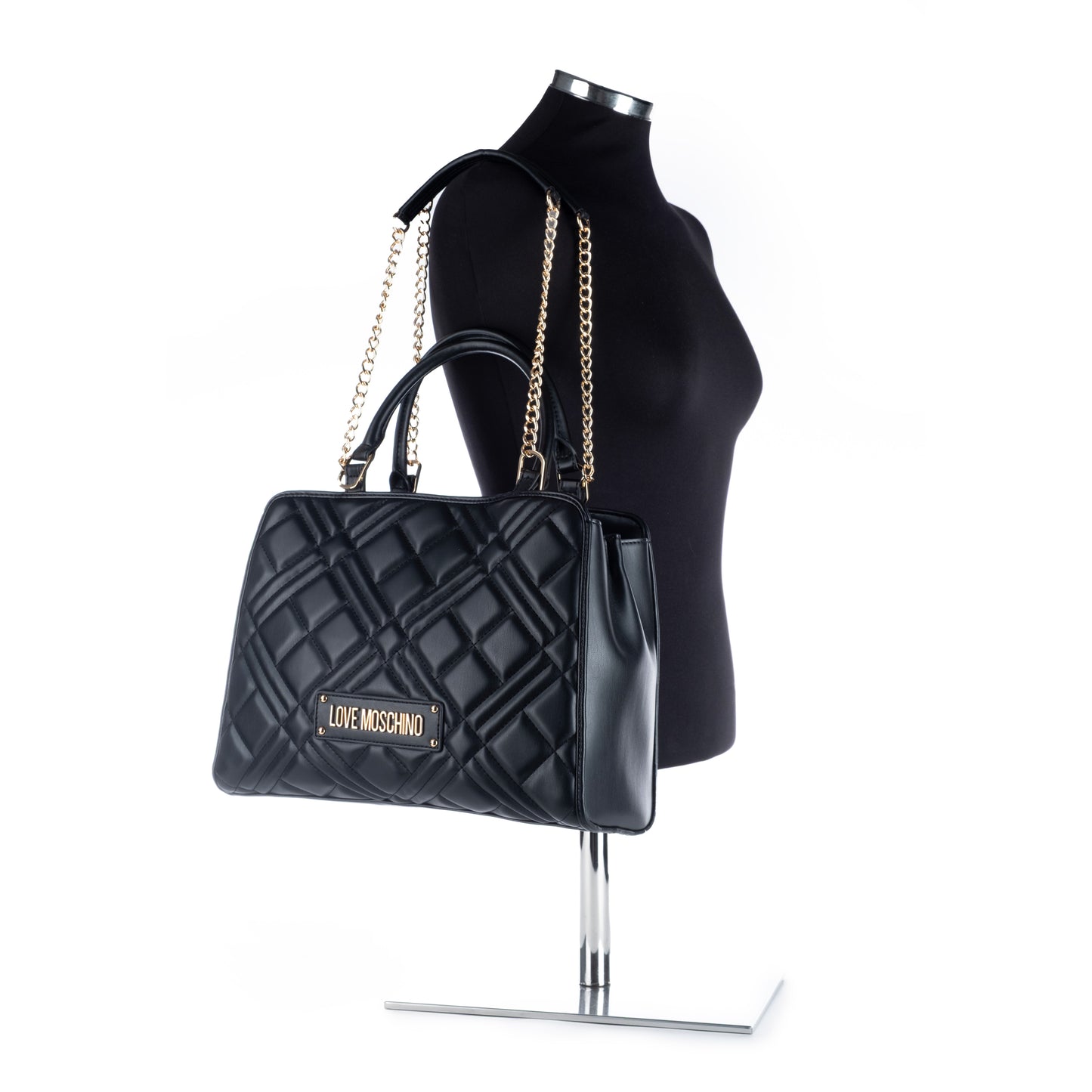 Bolsa Satchel Love Moschino Preta com Detalhe Dourado