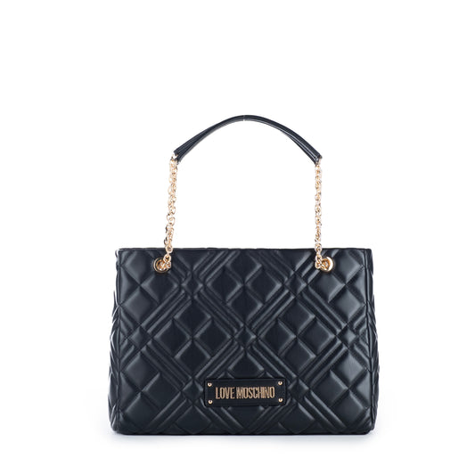Bolsa de Ombro Love Moschino Preta com Detalhes Dourados
