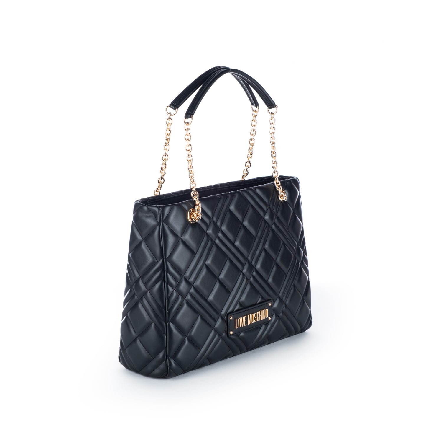 Bolsa de Ombro Love Moschino Preta com Detalhes Dourados