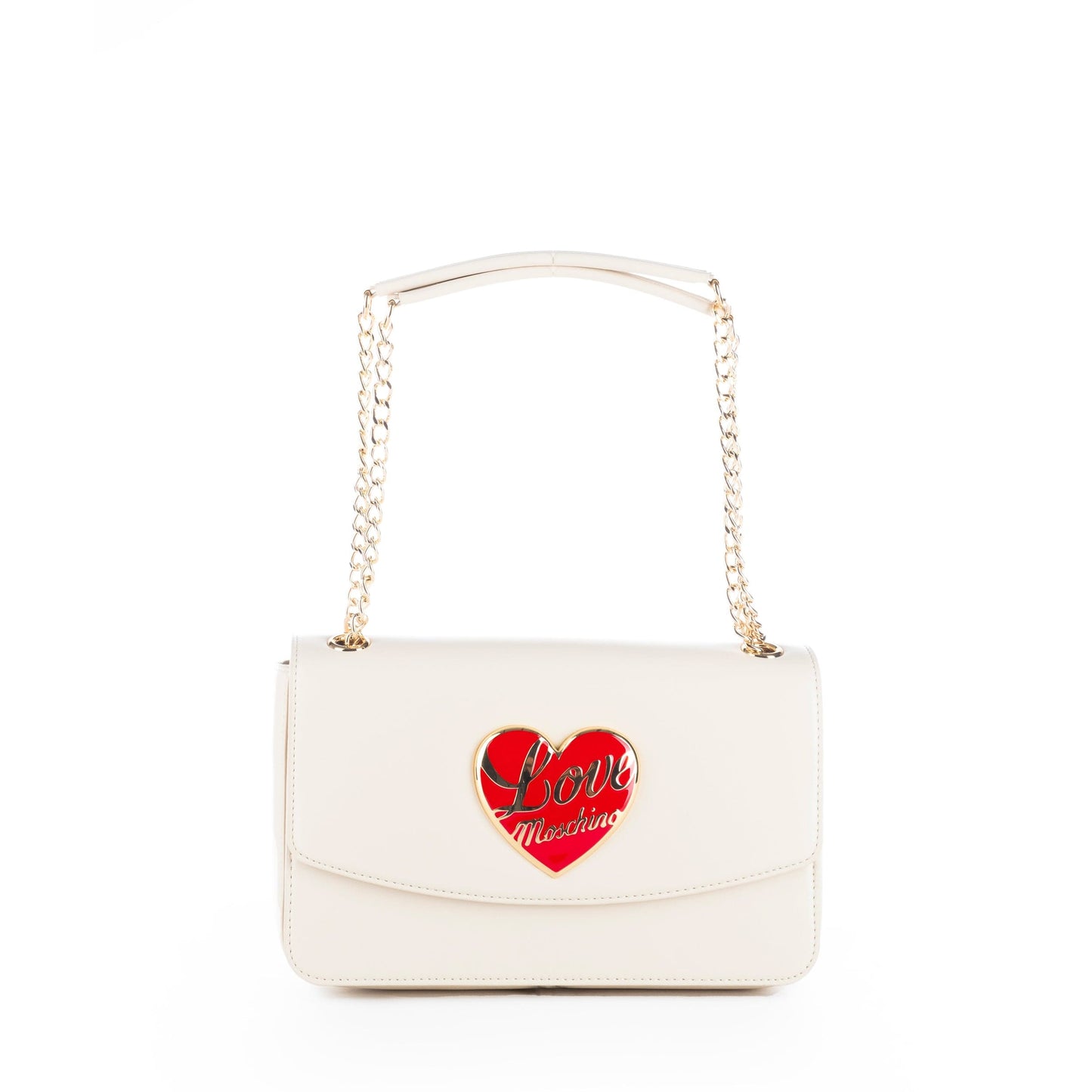 Bolsa de Ombro Bege com detalhe Vermelho Love Moschino