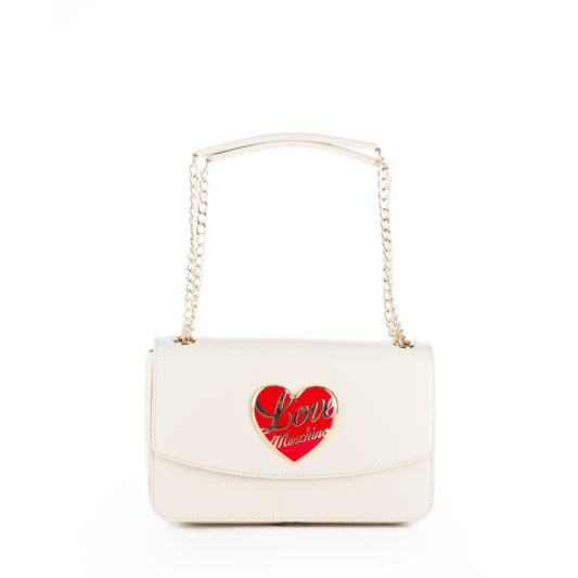 Bolsa de Ombro Bege com detalhe Vermelho Love Moschino