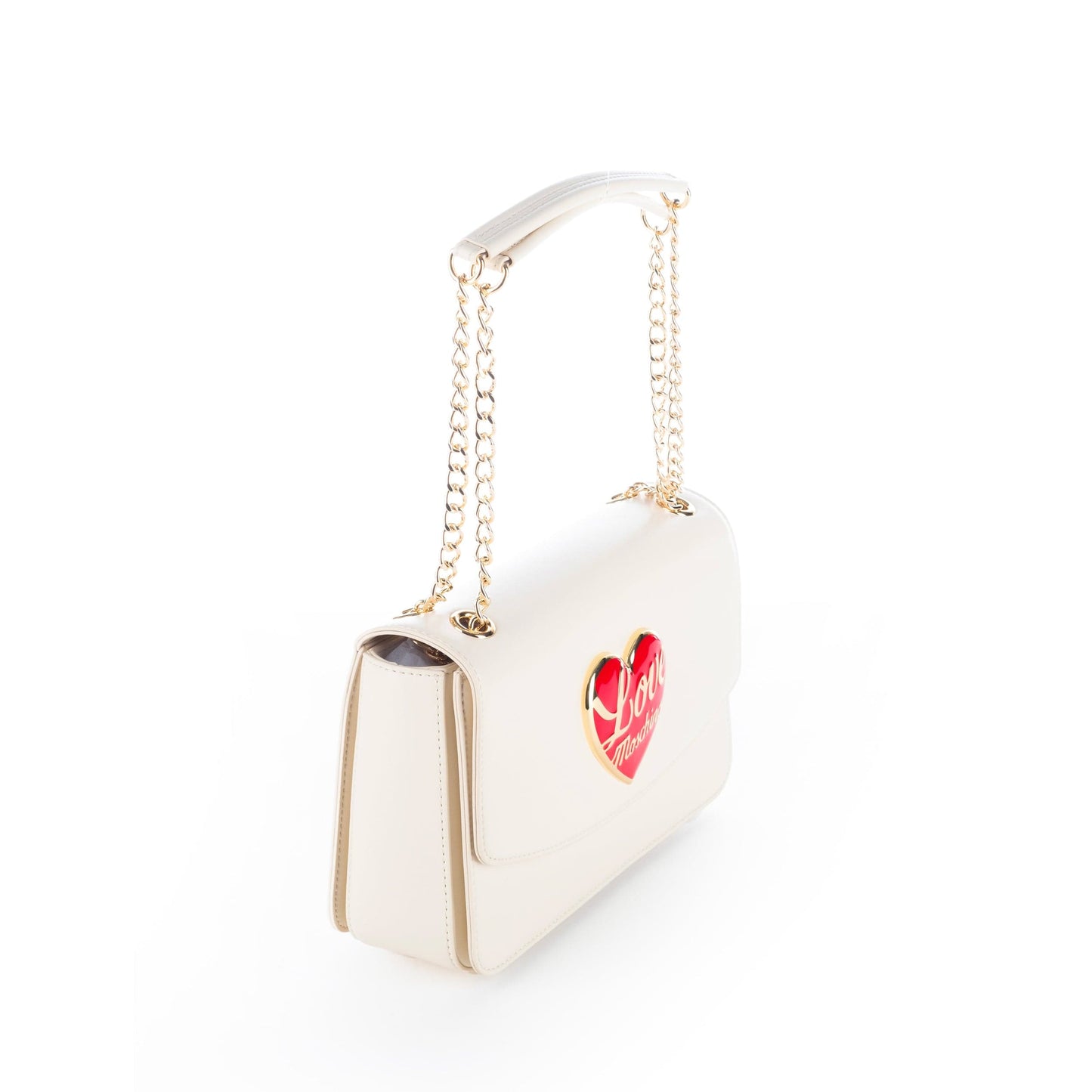 Bolsa de Ombro Bege com detalhe Vermelho Love Moschino