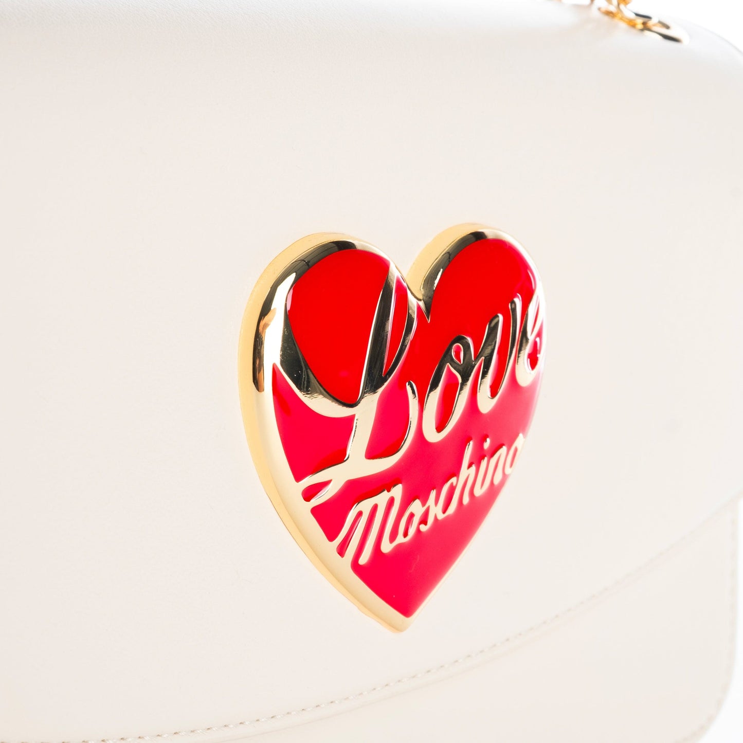 Bolsa de Ombro Bege com detalhe Vermelho Love Moschino