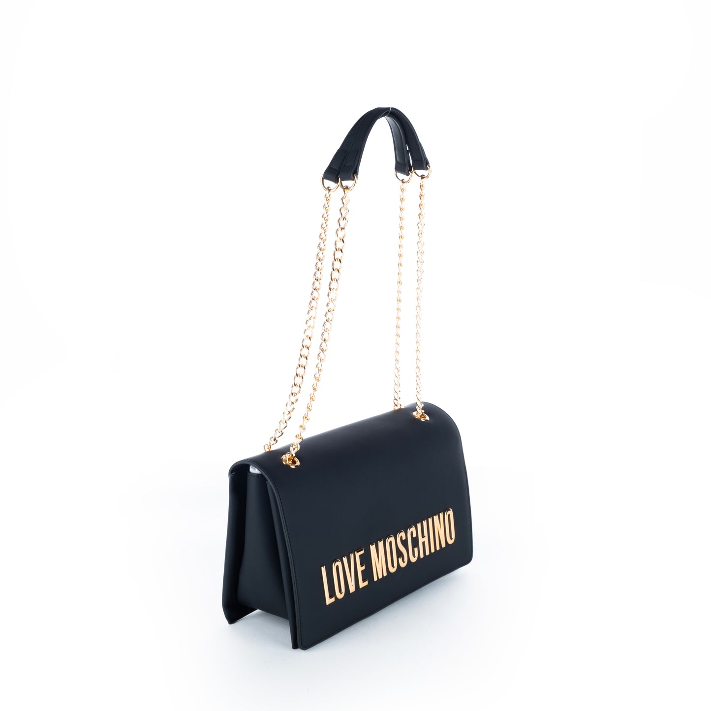 Bolsa Tiracolo Love Moschino Preta com Logo Dourado