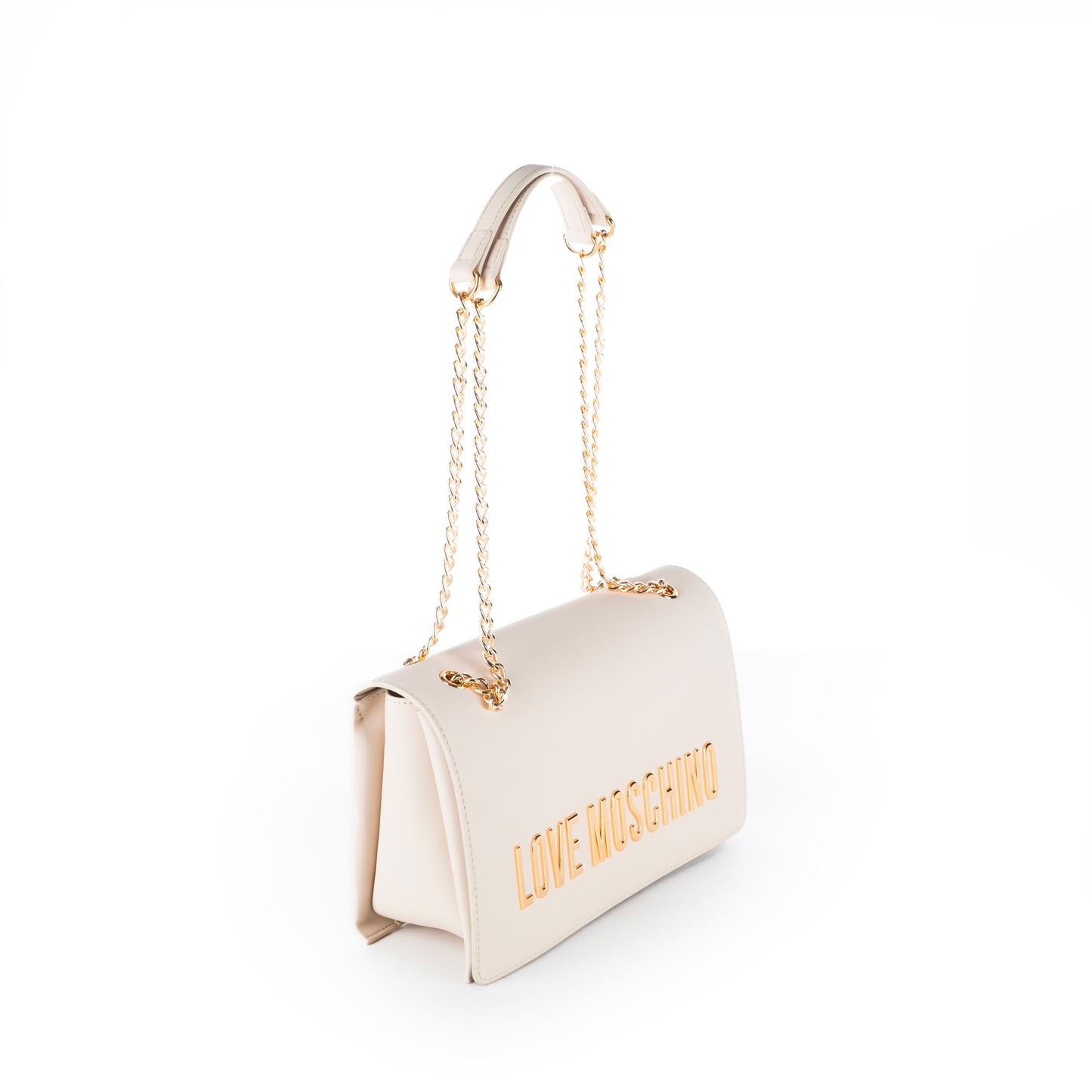 Bolsa Tiracolo Love Moschino Branca com Logo Dourado