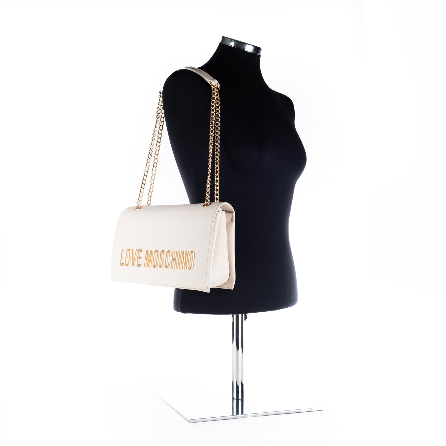 Bolsa Tiracolo Love Moschino Branca com Logo Dourado