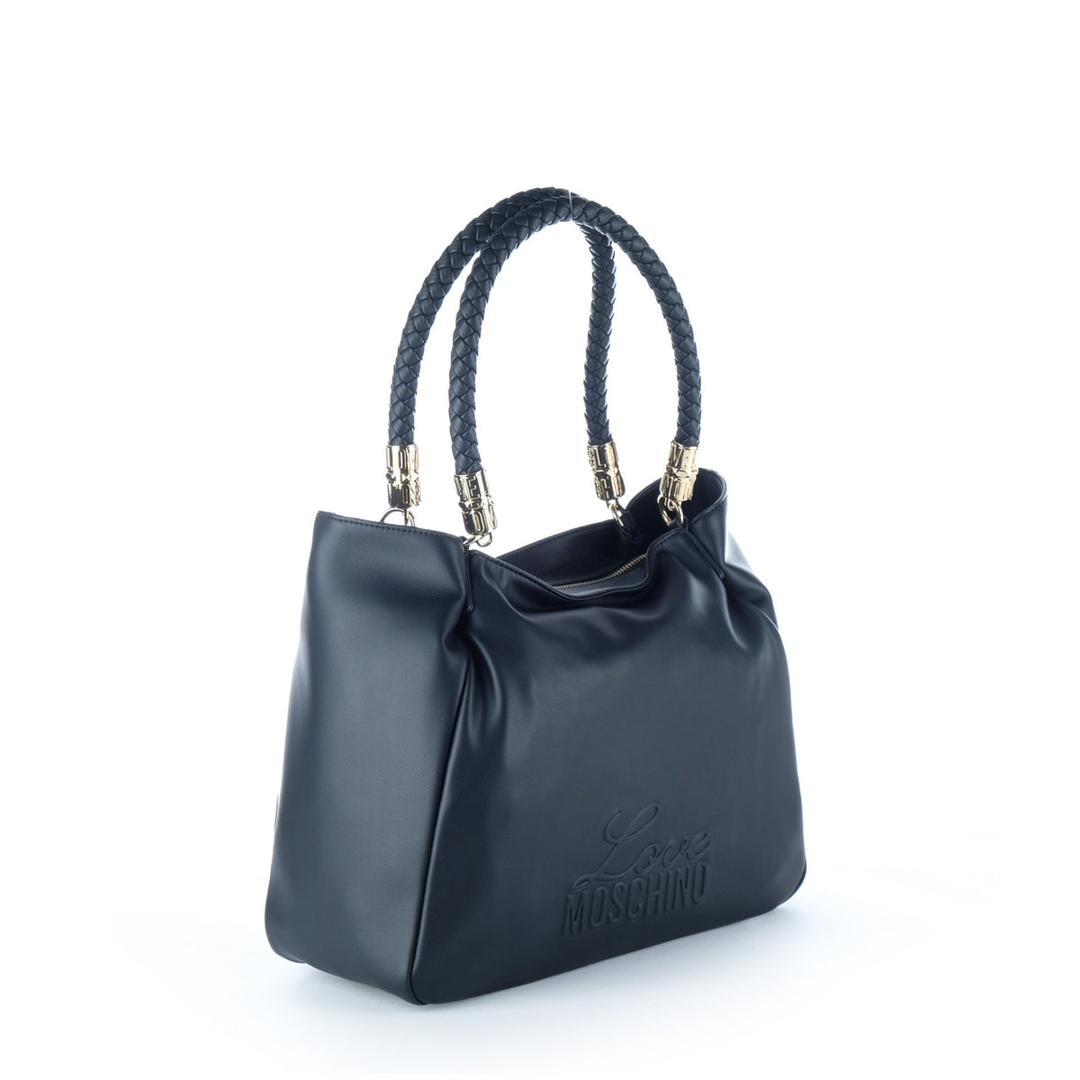 Bolsa de Ombro Love Moschino Preta com Alça Entrançada e Detalhes Dourados